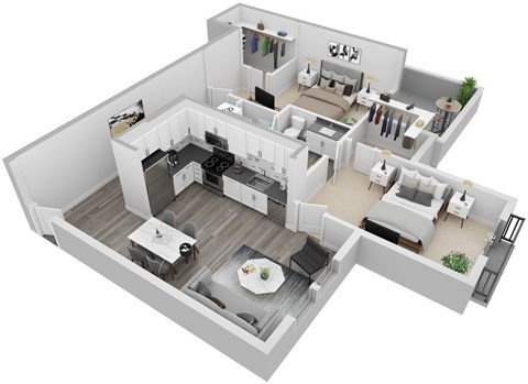 Floor plan for 2 beds, 2 baths, 1252 sqft